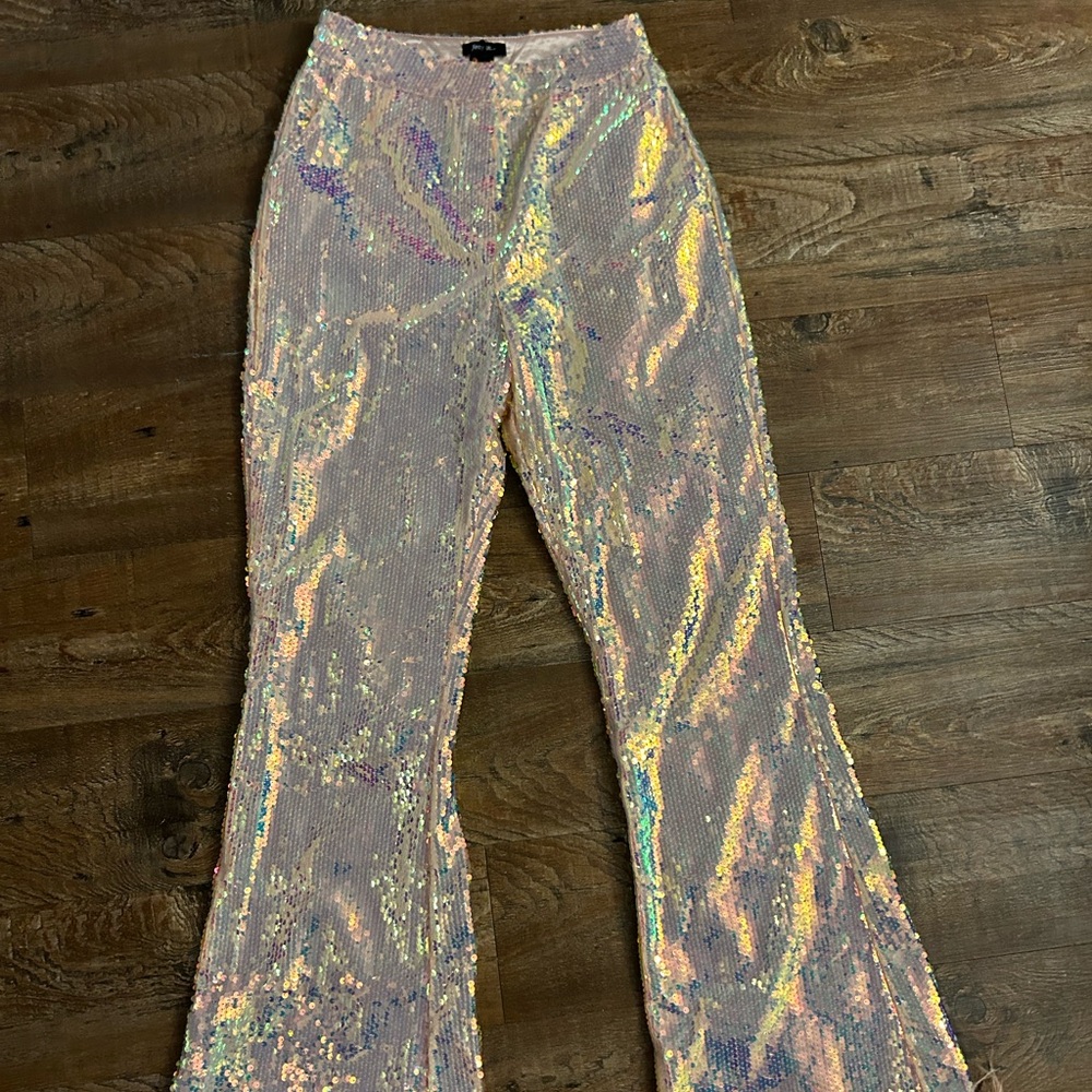 Premium Sequin Feather Trim‎ Flare Pants disco boho party - Picture 10 of 11